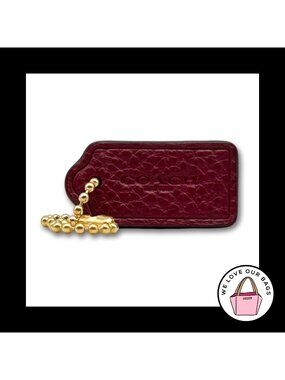 1.5" COACH NEW YORK Burgundy Red Pebbled Leather Fob Bag Charm Keychain Hang Tag
